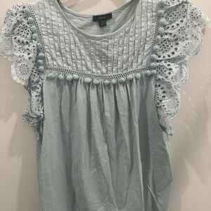 J. Crew Light Blue Blouse with Lace Sleeves